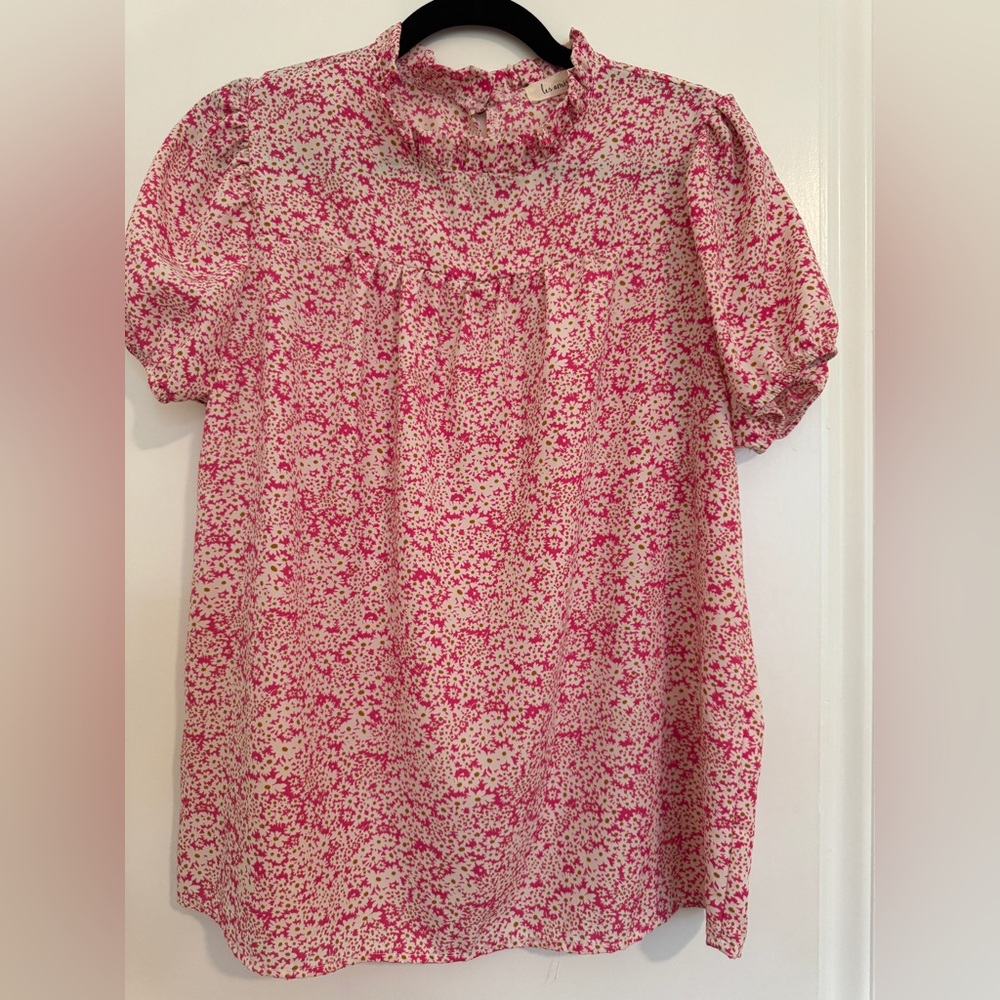 Pink Puff Sleeve Blouse with Floral Print